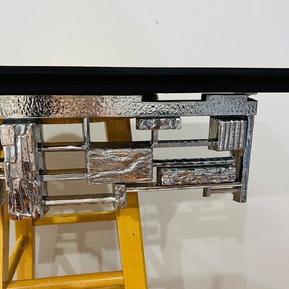 Rare Syroco Brutalist Mid Century MCM plastic Silver And Wood Wall Shelf - Picture 3 of 9